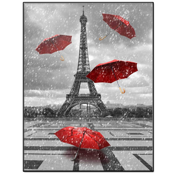 Benutzerdefinierte Eiffelturm Runde Kristall Strass Diamant Malen nach Zahlen Rot 5D Full Drill Painting für Amazon