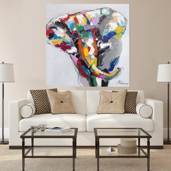 New selling colorful elephant theme abstract animal handmade oil painting