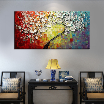 Unframed Handmade Texture Knife Flower Tree Abstract Modern Wall Art Oil Painting Canvas Home Wall Decor For Room Decoration