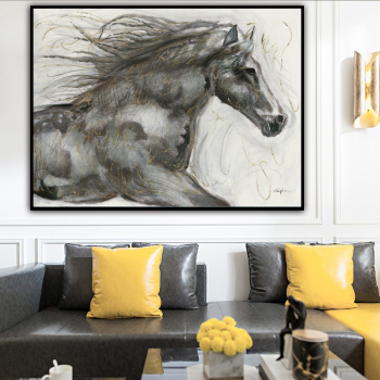 Pintura al óleo de animales abstracta hecha a mano pura al por mayor sobre lienzo pintura moderna de caballo corriendo para decoración