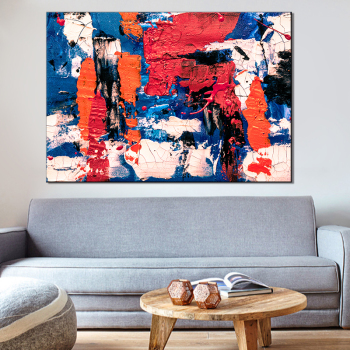 100% personalizado, pintura roja y azul, lienzo, arte de pared, lienzo abstracto, pinturas al óleo para decoración del hogar
