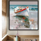 handmade oil painting A boat by the sea Thick texture home decor  Wall Decoration