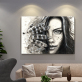 Feather Long Hair Girl Modern Frameless Printing Wall Art Home Black And White Decorative Oil Painting
