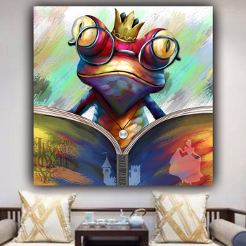 New arrival wall art custom design reading book frog abstract painting prints canvas painting wholesale