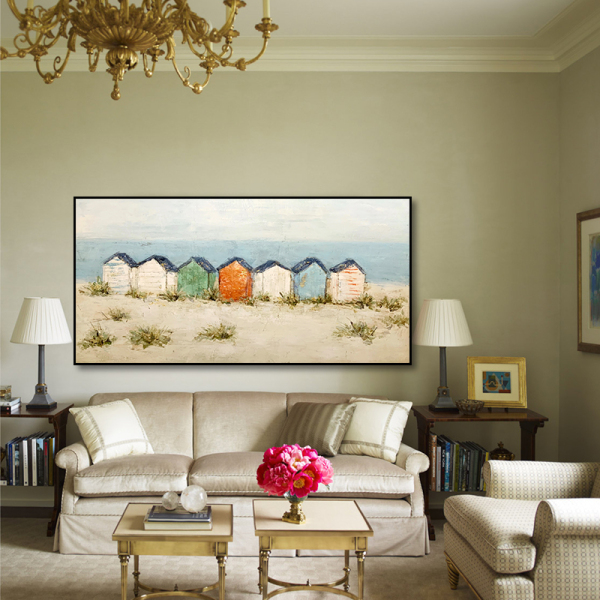 OEM design big size picture sea view room oil painting, oil painting abstract without frame