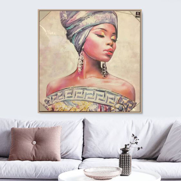 Abstract Painting african girl On Canvas Handmade Home-Wall Modern Decor Hotel Bright-Color