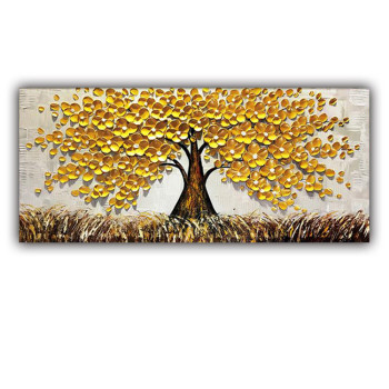 Golden tree knife painting thick texture handmade oil painting for home decoration Golden tree knife painting thick texture handmade oil painting for home decoration