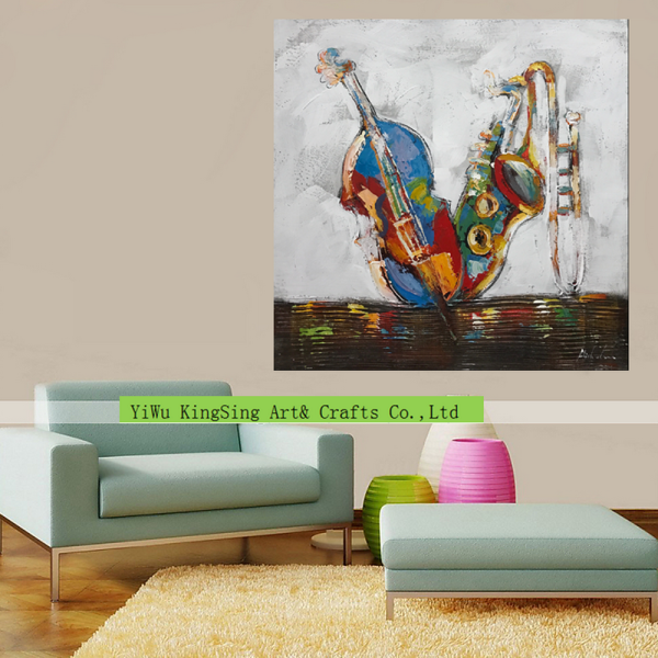 Newest Design Violin Saxophone Musical Instrument Set Wall Decor Abstract Artwork Canvas Oil Painting for Living Room