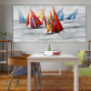Art Fabric Canvas Pure Hand Painted Oil Painting, Abstract colorful sailing boat frameless wall art painting