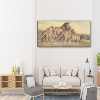 Customized diy living room decoration the lion family sweetvel art painting, printed type home art printed canvas painting