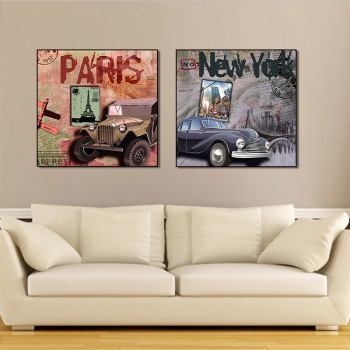 Moderno sin marco Retro matasellos de dibujos animados coche pared artista pintura pintura al óleo 2 dibujo de sala de estar