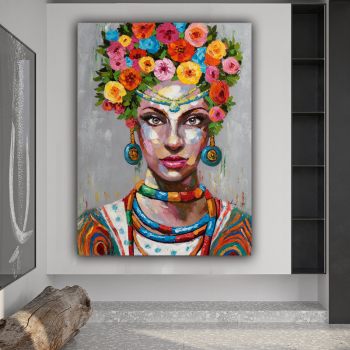Handmade Texture Oil Painting Women with flowers are gorgeous Abstract Art Wall Pictures Decoration