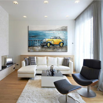 100% Handmade  Texture Oil Painting    Cars by the sea Abstract Art Wall Pictures for Living Room Home Office Decoration