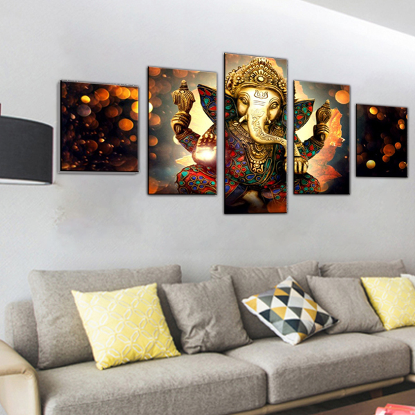 Indian God Elephant 5 Canvas Wall Art Combination Painting Home Decoration Oil Painting