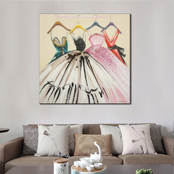 New selling handmade oil painting for living room bedroom hanger skirt home theme oil painting handmade