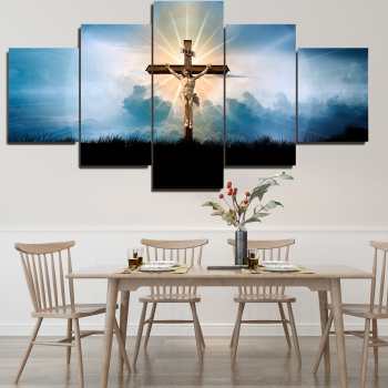 Moderne jésus Christ bleu fond 5 toile mur Art combinaison peinture décoration de la maison peinture à l'huile