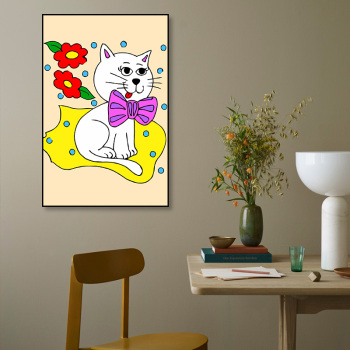 Venta al por mayor de pintura al óleo hecha a mano de gato colorido simple DIY por número s para niños, pintura de lienzo por número