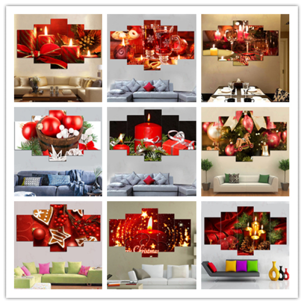 Wholesale Custom Christmas Gifts multi-panel Framed wall art Paintings New Santa Claus Canvas Poster for home decor