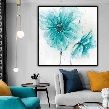 Wholesale Custom Home Big blue flowers  Painting  Handmade Oil Painting  for home decor