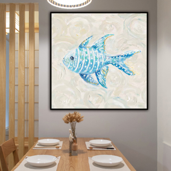 Украшение стены ручной работы Синяя морская рыба Абстрактная картина маслом на холсте декор стен декор
