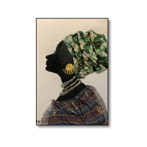 Peinture à l'huile d'art de mur de toile faite à la main moderne faite sur commande, peinture à l'huile de conception faite sur commande d'art de portrait de dame noire de mode