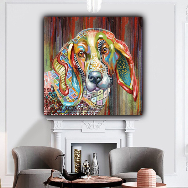 Modern animal hand painted canvas color dog oil painting home decoration living room canvas painting