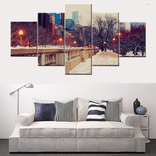 Modern Frameless City Snowscape Printing Wall Art Home Oil Painting Decoration 5 Living Room Pictures
