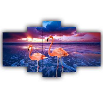 Factory original frameless art prints living room decoration five oil paintings flamingo oil painting