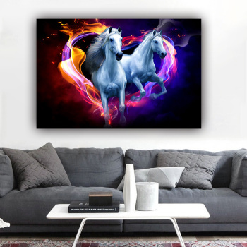 Room wall art animal colored running horse oil painting sofa background modern decorative painting