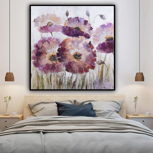 handmade oil painting  Thick texture Abstract lotus  pink purple  home decor  Wall Decoration