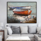 Handmade  Texture Oil PaintingTwo small boats docked by the river Abstract Art Wall Pictures for Home Office Decoration