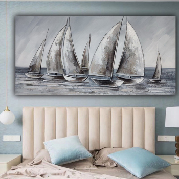 Modern sea landscape handmade oil painting, sailboat on the sea bedroom painting