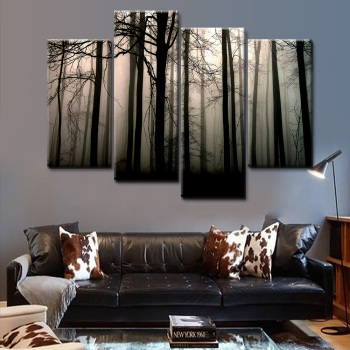Misterioso bosque de niebla pinturas al óleo 4 pinturas de decoración del hogar en la pared