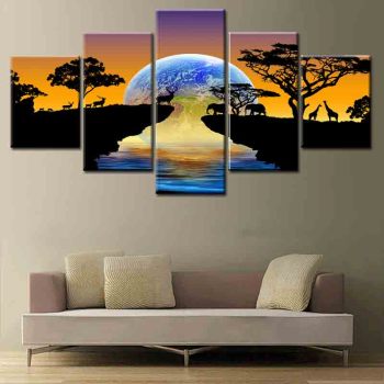 Modern 5 Frameless Canvas African Prairie Animal Painting Printing Wall Art Home Decoration 5 Living Room Picture