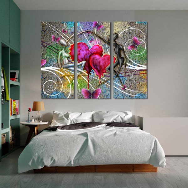 Lovers Focus On Love Modern 3 Frameless Interior Wall Art Home Decoration Oil Painting