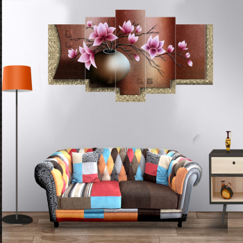 Best selling pink flowers theme canvas print painting digital printing frameless oil painting canvas