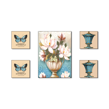 5 piezas de pintura de lienzo de arte de flor de estilo Thangka navideño para la venta moderna mariposa PrintArtWall decoración del hogar sin marco
