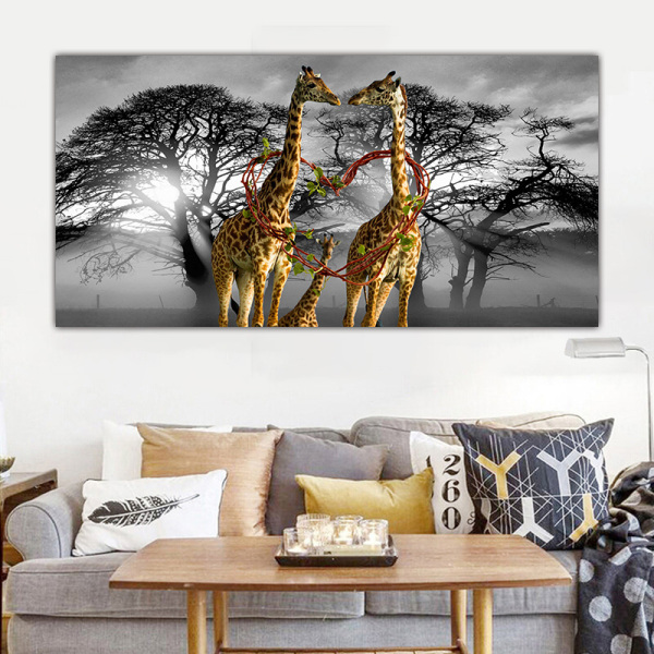 Modern canvas picture home decoration animal giraffe painting prints poster living room wall art painting