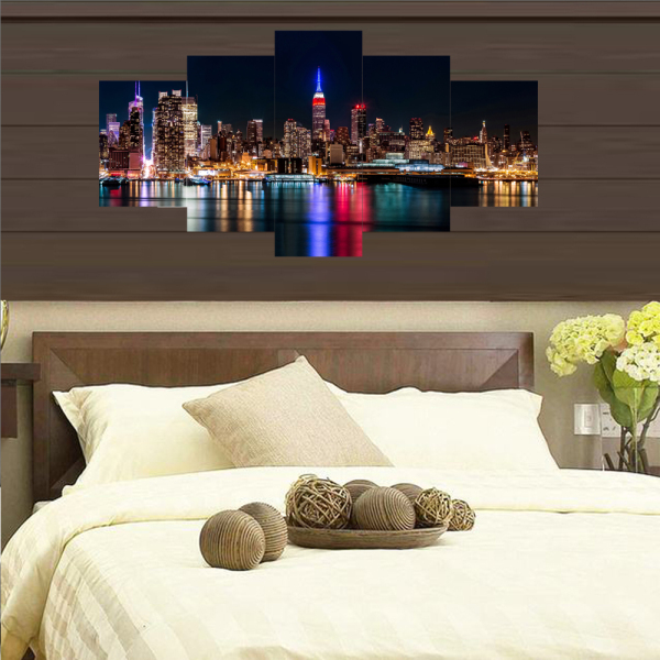 Modern 5 Frameless Canvas City Night Scene Picture Printing Art Home Decoration 5 Living Room Picture