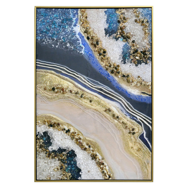 Wholesale Custom New Black Sea 3D Rhinestone Decorative Framed Hanging Glass Painting Other Wall Paintings Art on Acrylic