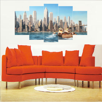 Modern Frameless City Cartoon Printing Wall Art Home Decoration 5 Living Room Pictures