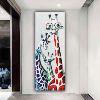 Handmade Texture Oil Painting Funny giraffes of three Abstract Art Wall Pictures for Home Office Decoration