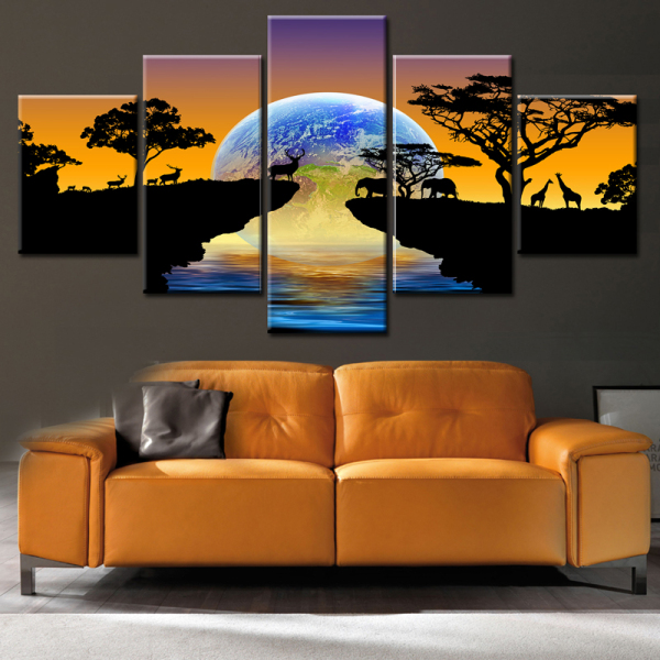 modern 5 panel unframed canvas print of animal Painting Wall Art Home Decor 5 Panels Pictures For Living Room