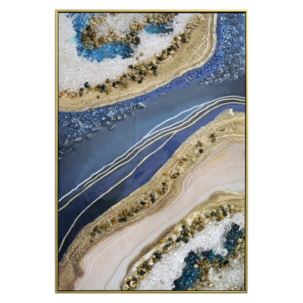 Wholesale Custom New Black Sea 3D Rhinestone Decorative Framed Hanging Glass Painting Other Wall Paintings Art on Acrylic