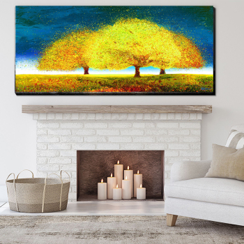 Customized OEM golden yellow trees living room bedroom decoration painting printing canvas painting