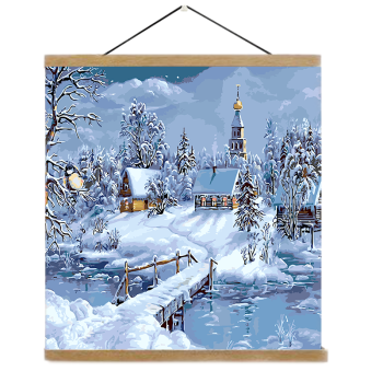 Winter street art oil painting, DIY oil painting by numbers, 40*50 unfading blue landscape oil painting