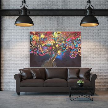 Abstract colorful tree on black background living room bedroom print decoration canvas painting