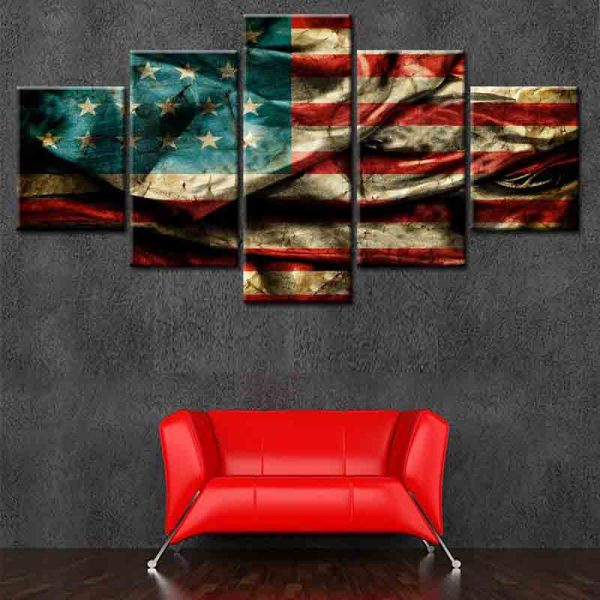 Modern Frameless Canvas American Star Flag Print Wall Art Home Decor 5 Pictures Oil Painting Of Living Room