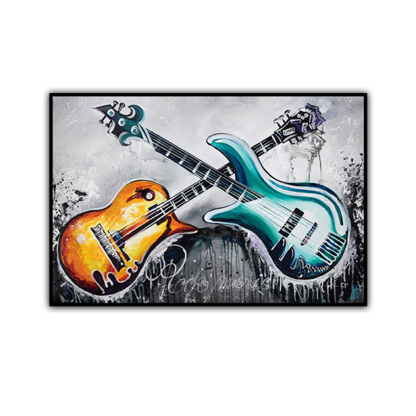 Peint à la main, coloré guitare frère Art mur Art abstrait maison mur peinture à l'huile toile peinture en aérosol