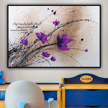 100% fait à la main Texture peinture à l'huile fleurs violettes Art abstrait mur photos pour salon maison bureau décoration